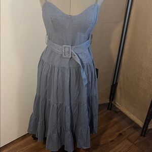 Lulu's Strapless Blue Dress with Belt